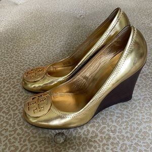 Tory Burch Gold Wedges Like New